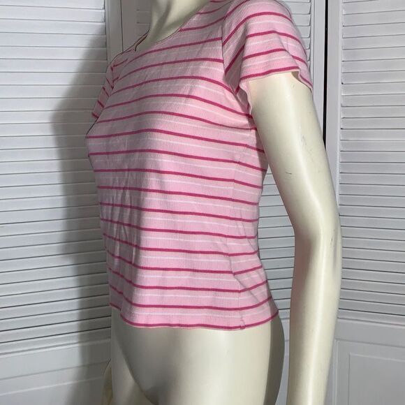 Vintage Pink Striped Stretch Ribbed Baby Tee Size Medium - Picture 10 of 12
